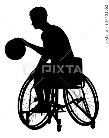 Silhouette Male Wheelchair Dribbling 137403062