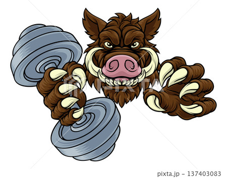 Boar Wild Razorback Warthog Weight Lifting Mascot Boar Wild Razorback Warthog Weight Lifting Mascot 137403083