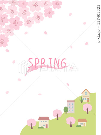 春の背景イラスト　春のバナー　桜と街並みのイラスト 137403323