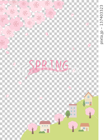 春の背景イラスト　春のバナー　桜と街並みのイラスト 137403323