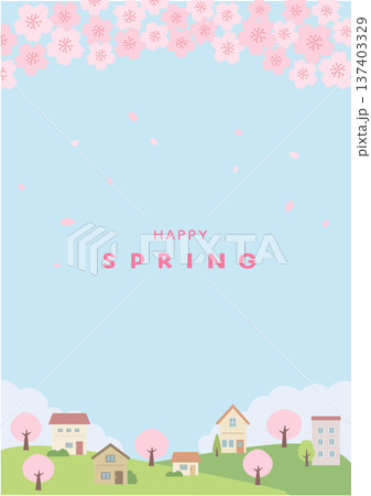 春の背景イラスト　春のバナー　桜と街並みのイラスト 137403329