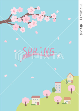 春の背景イラスト　春のバナー　桜と街並みのイラスト 137403408