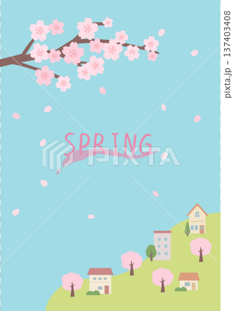 春の背景イラスト　春のバナー　桜と街並みのイラスト 137403408