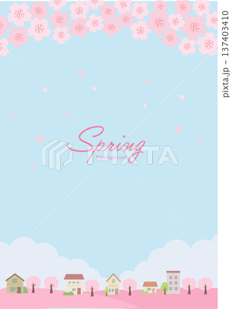 春の背景イラスト　春のバナー　桜と街並みのイラスト 137403410