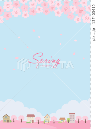 春の背景イラスト　春のバナー　桜と街並みのイラスト 137403410