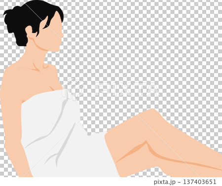 一幅描繪裹著浴巾的女子正在洗澡的插圖 一幅描繪裹著浴巾的女子正在洗澡的插圖 137403651