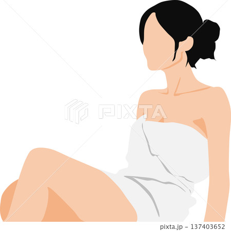 風呂に入るバスタオルを巻いた女性のイラスト	 137403652