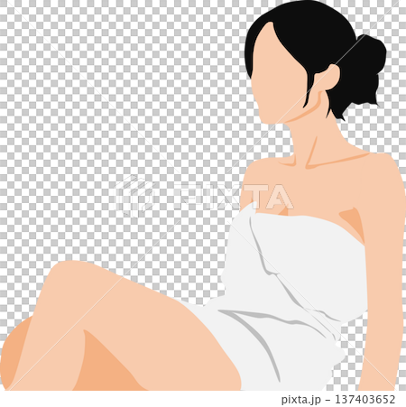 風呂に入るバスタオルを巻いた女性のイラスト	 137403652