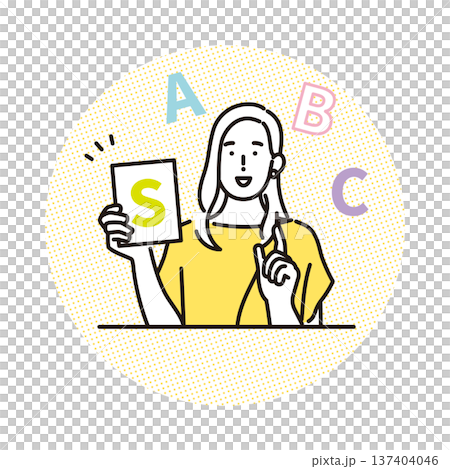 Simple illustration of a female teacher teaching English by showing alphabet cards in an English conversation lesson Simple illustration of a female teacher teaching English by showing alphabet cards in an English conversation lesson 137404046