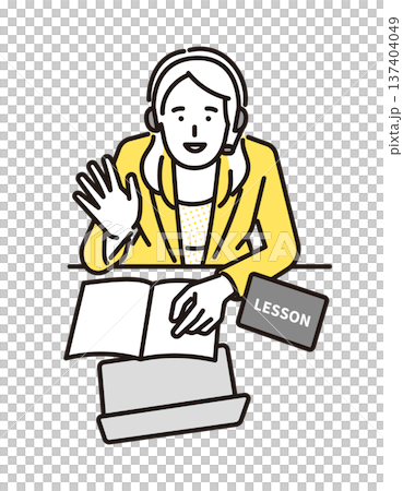 シンプル　イラスト　オンライン英会話レッスンをする女性講師 英語学習のイメージ ベクターイラスト 137404049