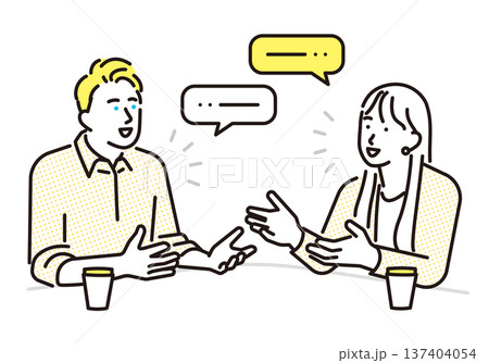 シンプル　イラスト　英語で会話をする男女 英会話コミュニケーションのイメージ ベクターイラスト 137404054