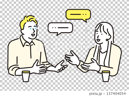 シンプル　イラスト　英語で会話をする男女 英会話コミュニケーションのイメージ ベクターイラスト 137404054