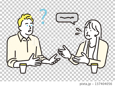 シンプル イラスト 英語が分からず困る外国人男性と話す女性 英会話コミュニケーションのイメージ シンプル イラスト 英語が分からず困る外国人男性と話す女性 英会話コミュニケーションのイメージ 137404056
