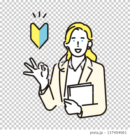 シンプル　イラスト　英語初心者向け英会話レッスンを案内する女性講師のイメージ ベクターイラスト 137404061