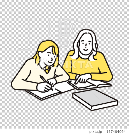 シンプル イラスト 家庭教師の個別指導で勉強を教わる生徒と女性講師 マンツーマン学習のイメージ シンプル イラスト 家庭教師の個別指導で勉強を教わる生徒と女性講師 マンツーマン学習のイメージ 137404064