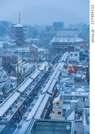 日本　東京　浅草の浅草寺の雪景色 137404152