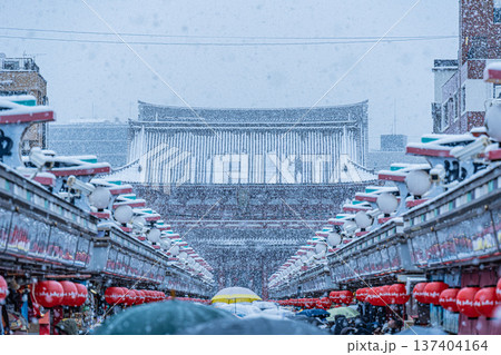 日本　東京　浅草の浅草寺の雪景色 137404164