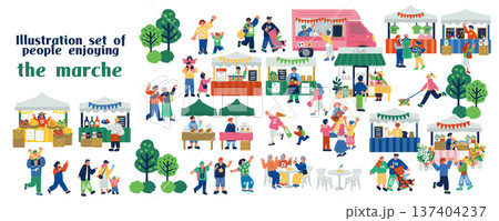 マルシェイベント風景 人々で賑わう屋外マーケットのイラスト 137404237