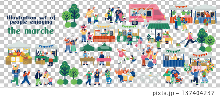 マルシェイベント風景 人々で賑わう屋外マーケットのイラスト 137404237