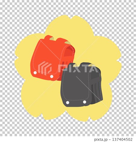 Illustration of a red and black school bag and yellow cherry blossoms 137404502