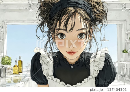 カフェで働く若い女性スタッフ｜親しみやすいカフェ人物イメージ 137404591