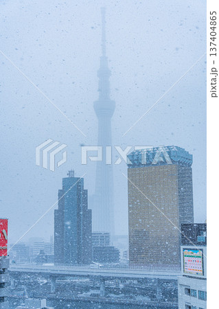 日本 東京 浅草の雪景色とスカイツリー 日本 東京 浅草の雪景色とスカイツリー 137404865