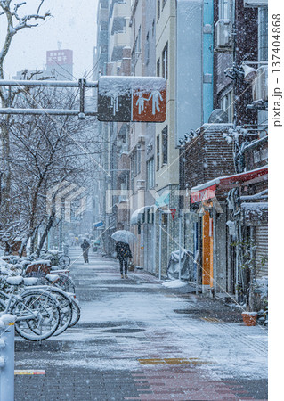 日本　東京　浅草の雪景色 137404868