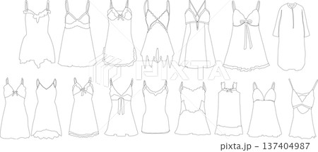 寝巻(ネグリジェ・ベビードール)のグラフィック素材イラストセット	 137404987