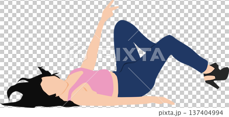 一名穿著牛仔褲的女子躺著 一名穿著牛仔褲的女子躺著 137404994