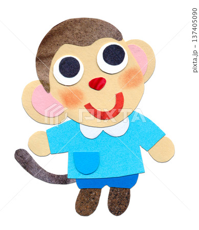 スモック姿の子ザル 貼り絵キャラクターイラスト A スモック姿の子ザル 貼り絵キャラクターイラスト A 137405090