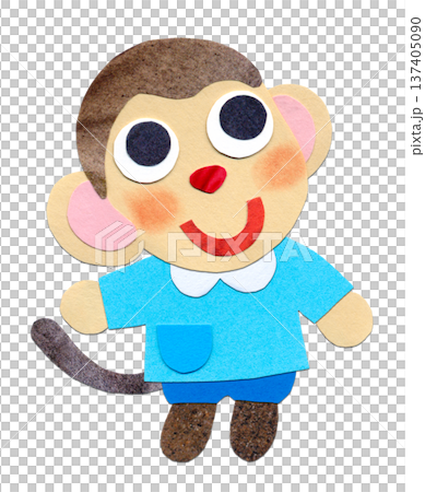 スモック姿の子ザル 貼り絵キャラクターイラスト A スモック姿の子ザル 貼り絵キャラクターイラスト A 137405090
