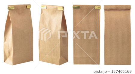 Set of tall brown paper bags isolated on a white background. 137405169