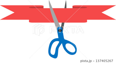 ハサミでテープを切るイラスト	 137405267