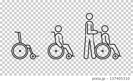 Icon set of people who move or push their wheelchairs themselves Icon set of people who move or push their wheelchairs themselves 137405310