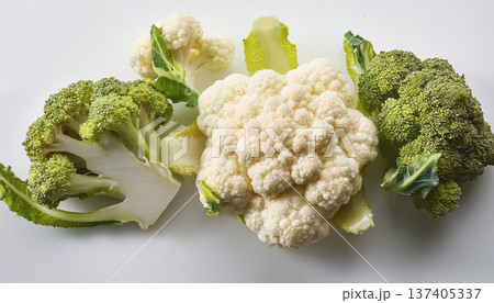 カットされたカリフラワー｜白背景の野菜食材イメージ 137405337