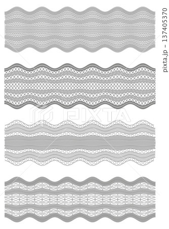 Ornament. A set of guilloche elements. Watermark patterns. Isolated on white background. 137405370