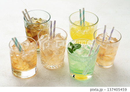 Colorful summer cocktails with ice 137405459