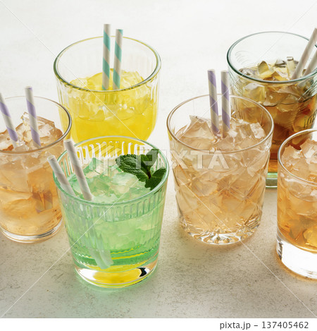 Trendy colorful cocktails with ice Trendy colorful cocktails with ice 137405462