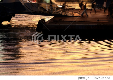 夕暮れ時のフェリー到着風景 137405628