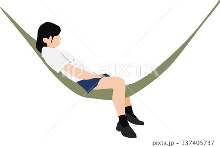 ハンモックに乗る女性のイラスト	 137405737