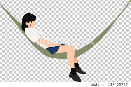 ハンモックに乗る女性のイラスト	 137405737