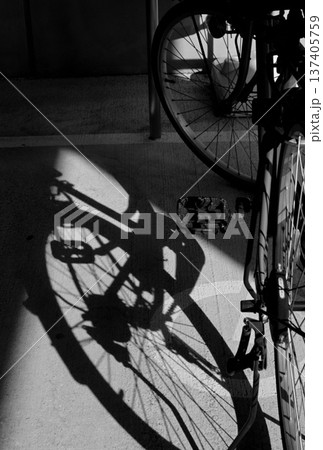 （モノクロ写真）駐輪場の自転車の影 137405759