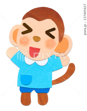 スモック姿の子ザル 貼り絵キャラクターイラスト C スモック姿の子ザル 貼り絵キャラクターイラスト C 137405827