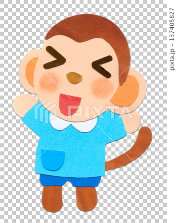 スモック姿の子ザル 貼り絵キャラクターイラスト C スモック姿の子ザル 貼り絵キャラクターイラスト C 137405827