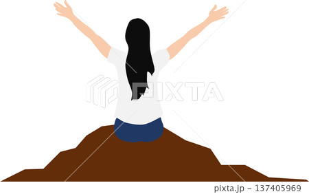 両手を上げて喜ぶ女性のイラスト 両手を上げて喜ぶ女性のイラスト 137405969