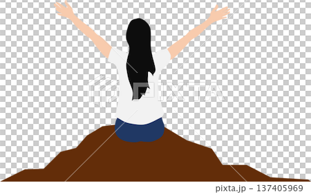 両手を上げて喜ぶ女性のイラスト 両手を上げて喜ぶ女性のイラスト 137405969