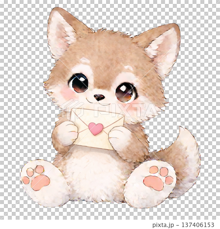 Illustration of a coyote holding a love letter 137406153