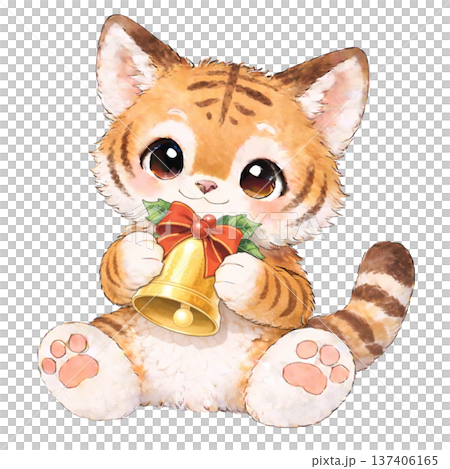 【クリスマス】ベル(鈴)を持ったトラのイラスト 137406165