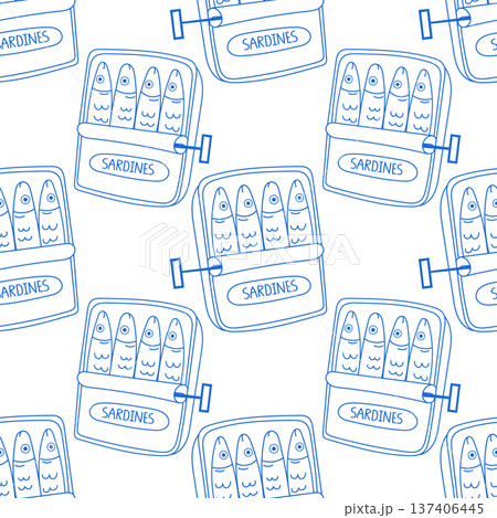 A cute seamless pattern with blue open sardine cans . Backdrop, wallpaper, fabric, notebook cover template 137406445