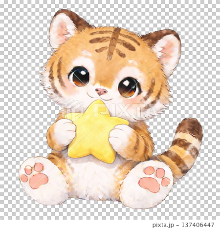 老虎手持星星的插圖 137406447